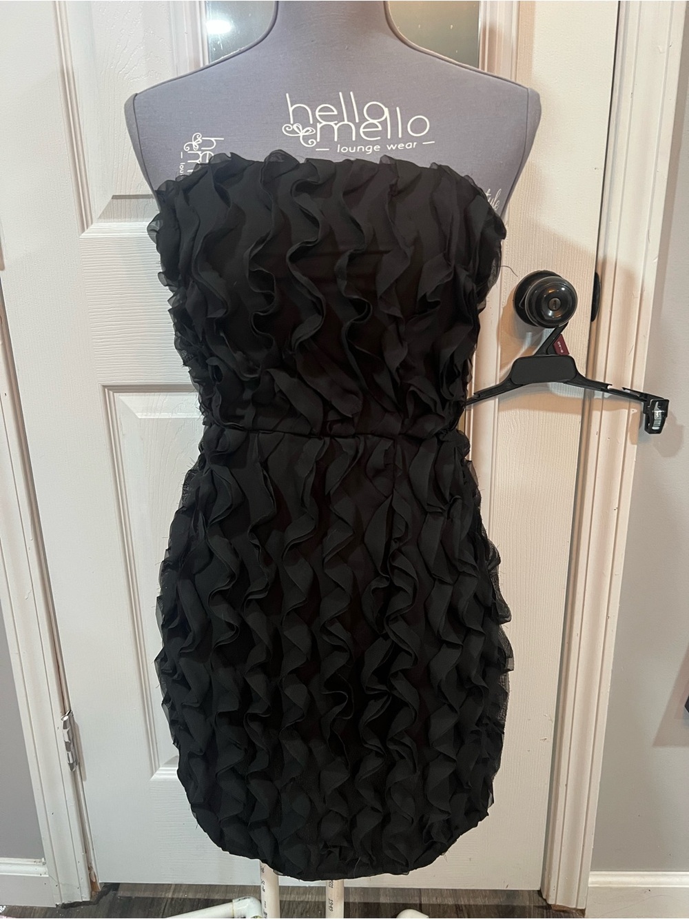 PrettyLittleThing Black Strapless Ruffle Mini Dress